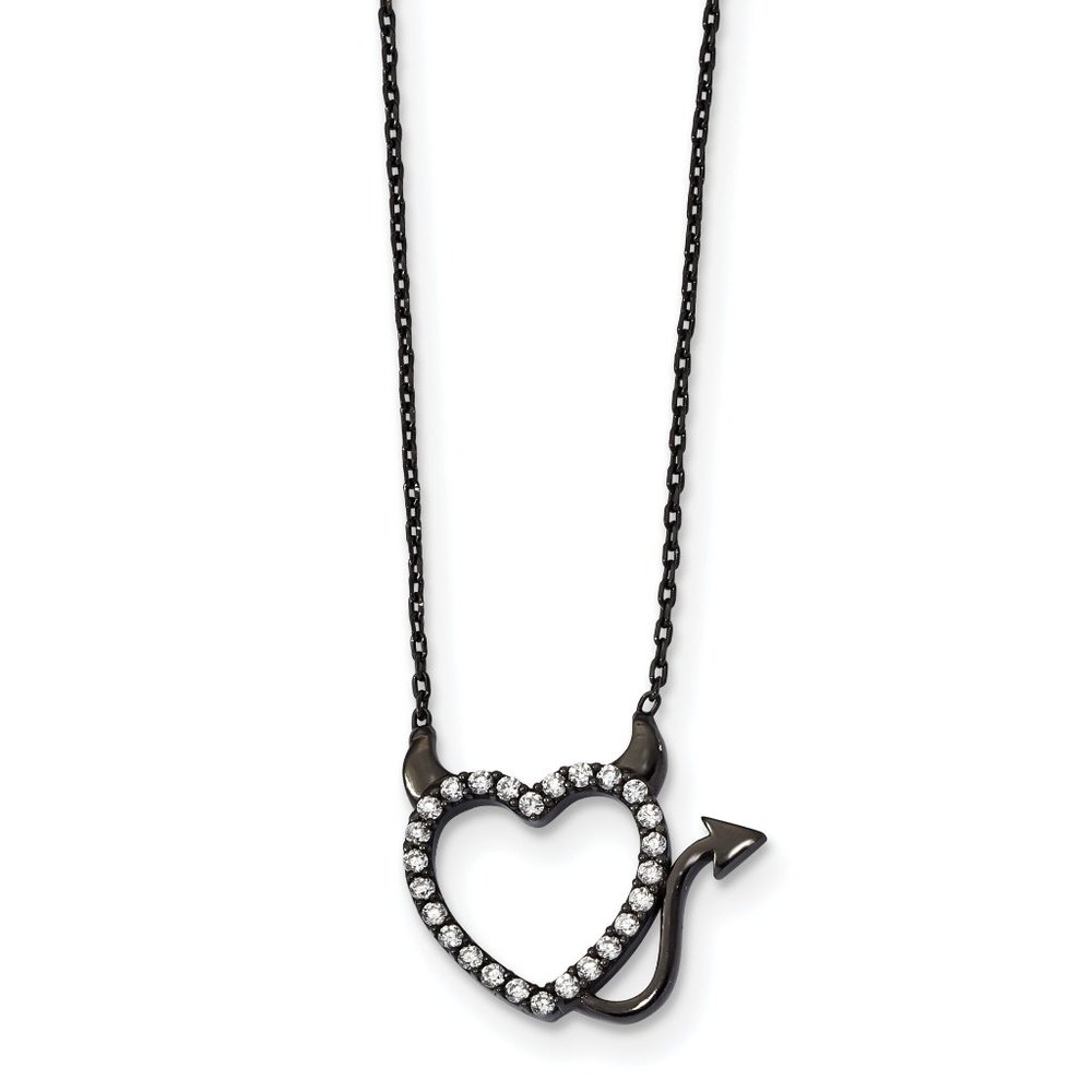 Sterling Black Ruthenium Devil Heart Necklace